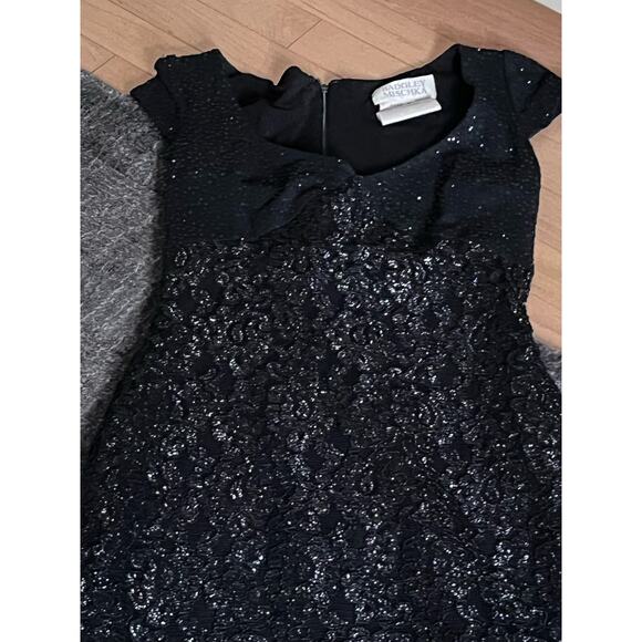 Badgley Mischka black gown cap sleeves back zipper Sequin V Neck Long Dress Med - Picture 4 of 6